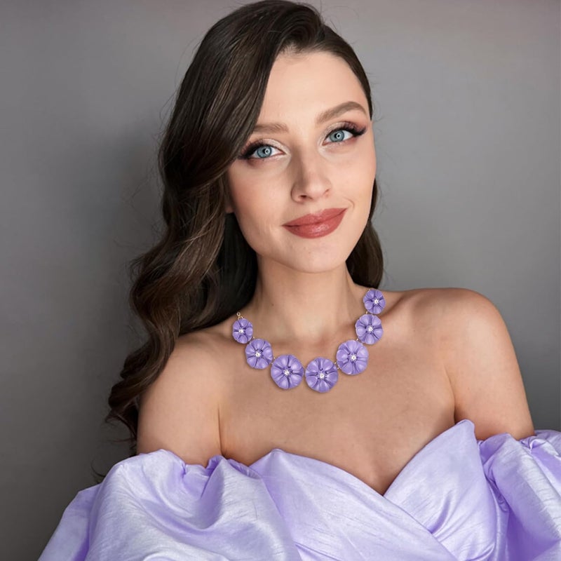 Flyonce Flower Collar Necklace, Floral Flowers Statement Summer Beach Chokers Necklaces for Women - Image 3